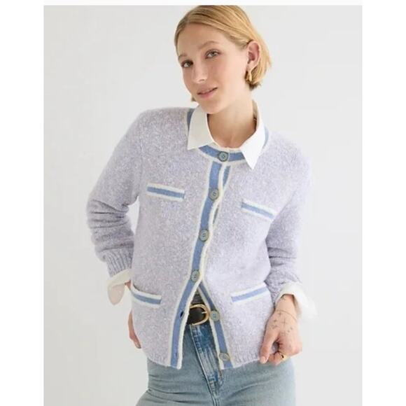 J. Crew Blue Periwinkle Cardigan Marled Sweater Lady Jacket Women Size L Preppy - Picture 3 of 9